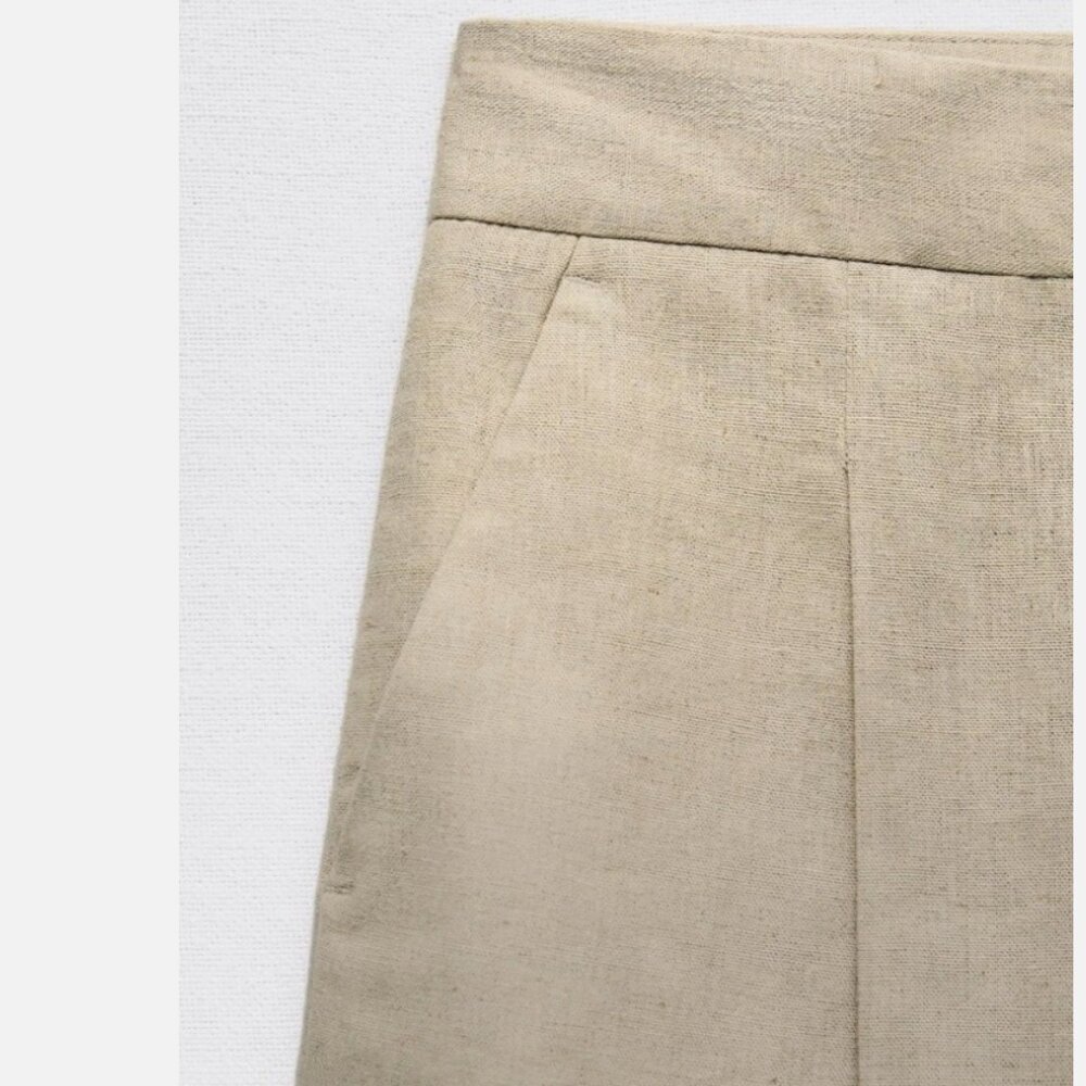 ZARA Hi Rise Linen Blend Straight Trouser Pants - Picture 4 of 5